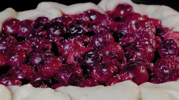 Timelapse  Galette Open Pie with Cherry Baking in Oven Close Up Macro