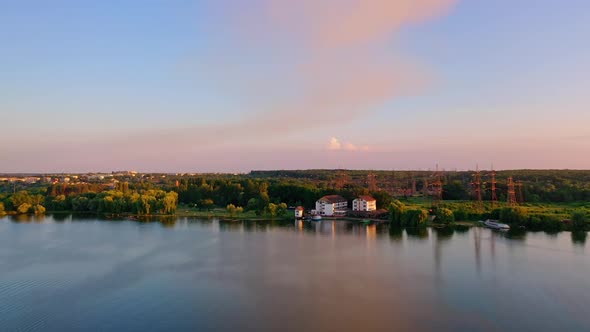 Nature river landscape. Landscape aerial view of river alt