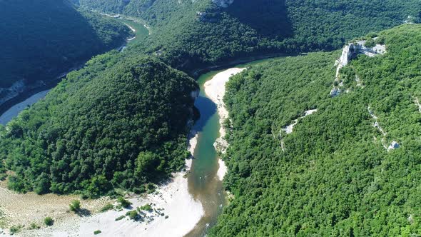 The gorges of the Ardeche in France seen from the sky alt