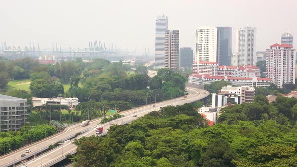 Aerial View Over the Highway in Singapore
