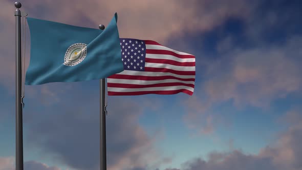 Virginia Beach City Flag Waving Along With The National Flag Of The USA - 4K alt