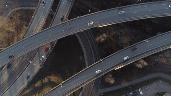 Aerial Top Down View of Elevated Highway Traffic