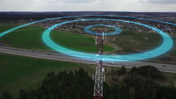 Visualization of radio waves transmitted by a radio tower. alt