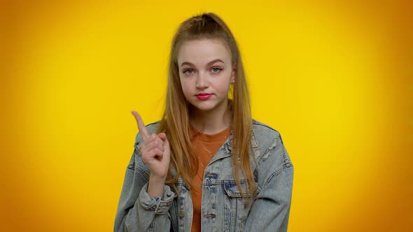 Girl Shakes Finger and Saying No Be Careful Scolding Giving Advice to Avoid Danger Mistake alt