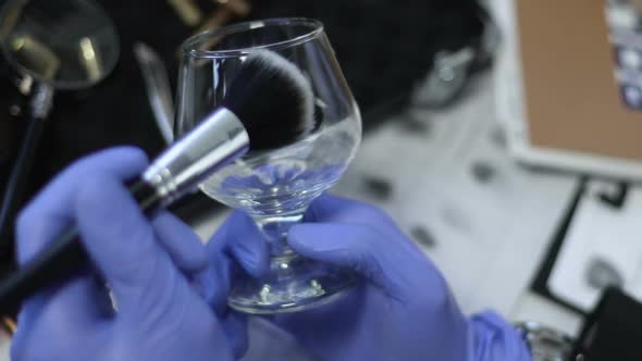 Professional Criminologist Taking Murder Fingerprints From Glass by Brush, Job alt