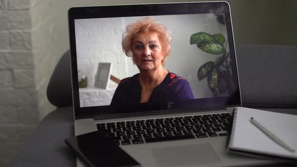 Happy Older Mature 60s Woman Indoor Head Shot Portrait