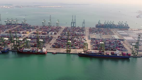 Aerial Footage of Commercial Port Terminal in Singapore alt