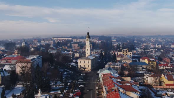 Panoramic Aerial Shot in Town