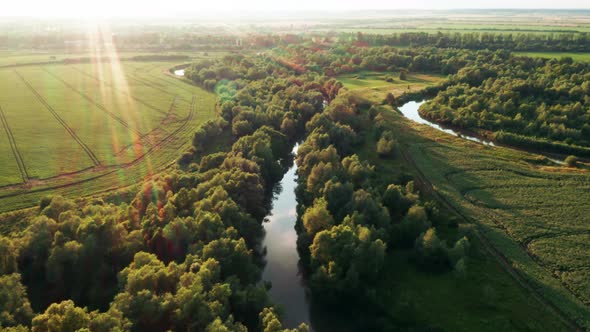 Aerial Drone Flight Through Majestic River Dnister