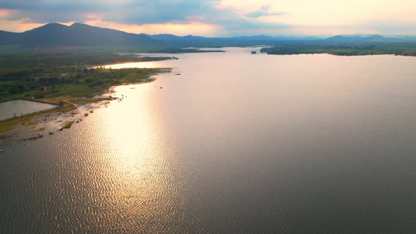 4K Aerial view drone fly over Water reservoir  in the countryside of Thailand. alt