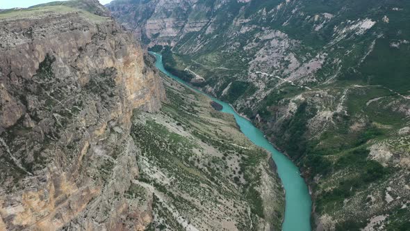 The deepest canyon in the Europe in the valley of the Turquoise river Sulak