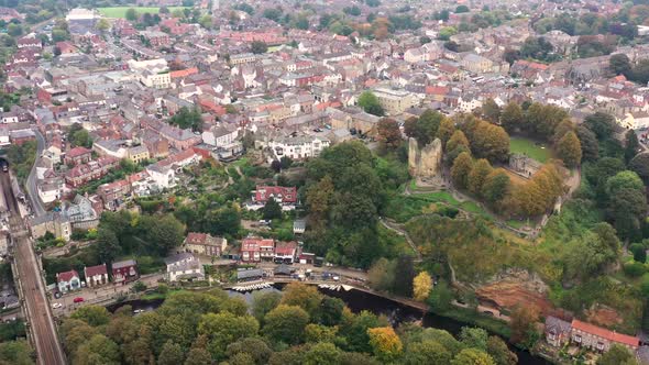 Aerial drone footage of the beautiful village of Knaresborough in North Yorkshire alt