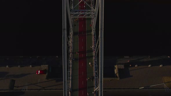 Massive Foot Bridge Over the Wide River Dnipro Lots of People Crossing It alt