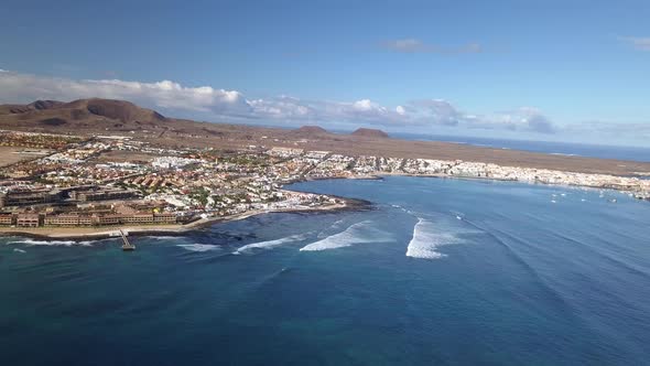 Aerial View of Waves Crashing on the Bay of Corralejo, Fuerteventura