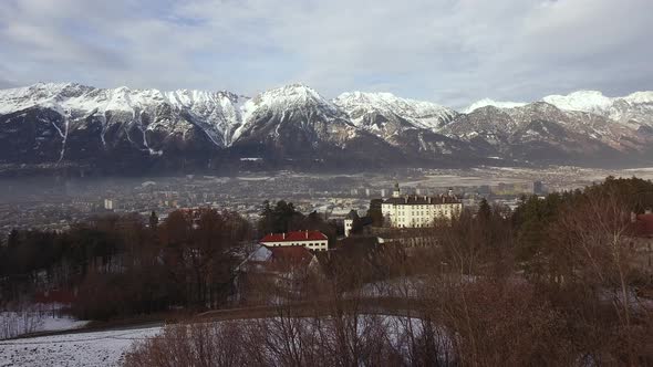 Aerial view of mountains surrounding Innsbruck alt