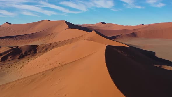 The Dune 45 filmed from above with a drone. Dune 45 is a star dune in Sossusvlei, Namibia alt