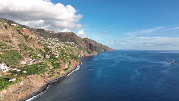 Coastline of Madeira Portugal Beautifull Sunny Island the Atlantic Ocean Aerial Drone View alt