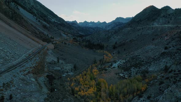 Aerial View Of Onion Valley And Onion Valley Road In Eastern Sierra In California, USA. pullback alt