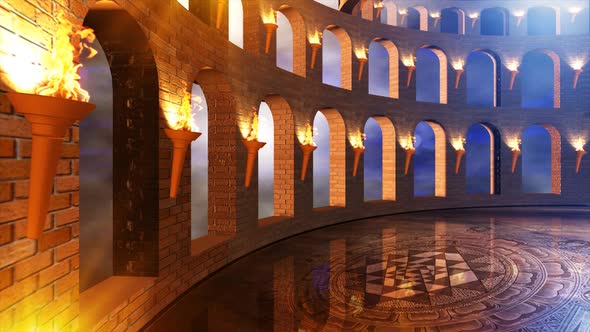 Historical Secret Building with lighted torch alt