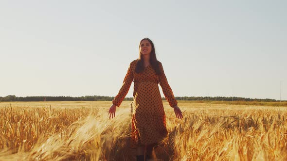 Pregnant woman in the rays of the sunset in the field alt