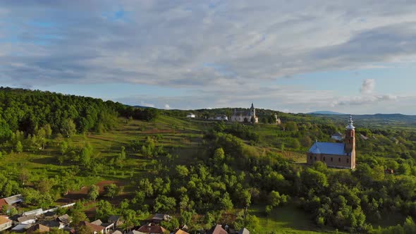 A Village in the Carpathian Mountains in Summer Day on Orthodox Church Amazing Landscape View in alt