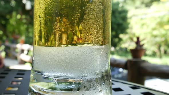 Beer Bubbles with Ice in Glass alt