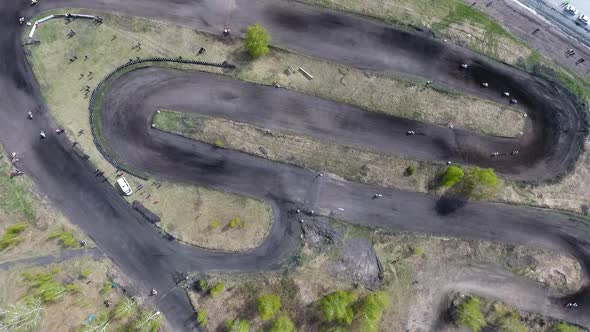 Motocross riders on the track Aerial