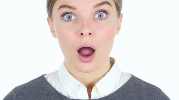 Shocked Surprised Girl Face White Background alt