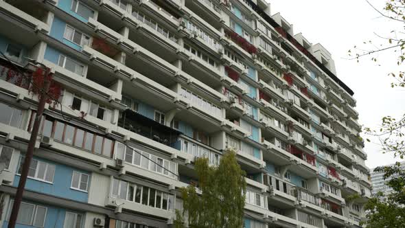 The Facade of a Highrise Residential Building with Unusual Balconies