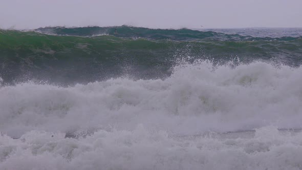 Big waves in a spanish coastal at springtime in Costa Brava alt