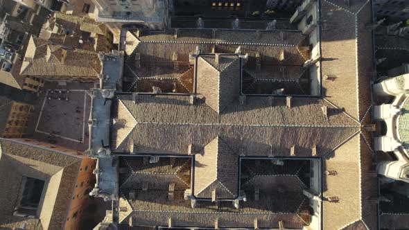 Aerial top down rising over Granada Cathedral, Spain