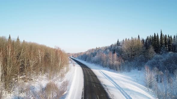 Road Through Winter  Birch Forest Covered With Hoarfrost. alt