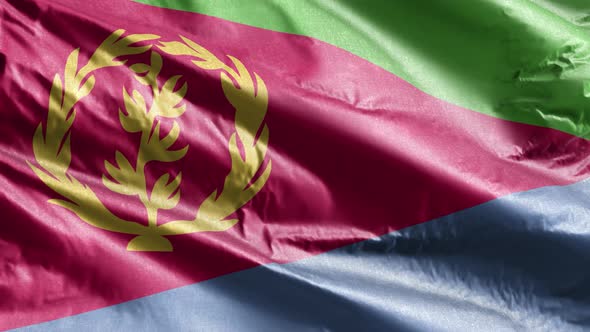Eritrea flag waving on the wind. Slow motion. 20 seconds loop.  alt