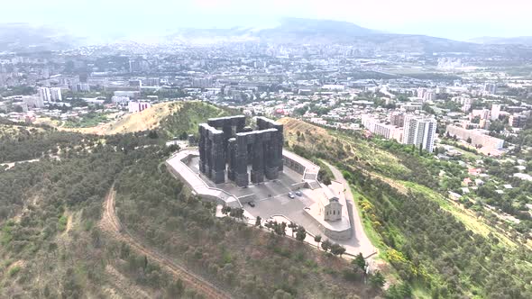 Tbilisi, Georgia - June 7 2022: Aerial view of Memorial History of Georgia alt
