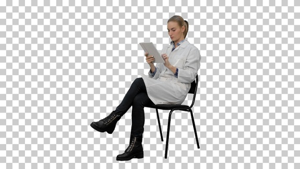 Portrait of female doctor with tablet, Alpha Channel