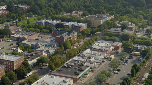 Aerial Panning of a Main Road on a Small Village in Long Island alt
