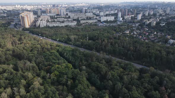 Aerial View of the Border of the Metropolis and the Forest. Kyiv, Ukraine alt
