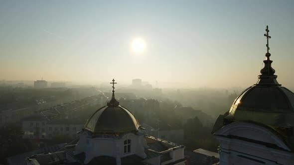Aerial Shot The City Luck. Summer Morning Central Cathedral. Ukraine alt