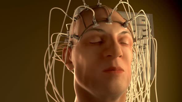 Electroencephalography machine analyzing activity of a human brain. Closeup. HD alt