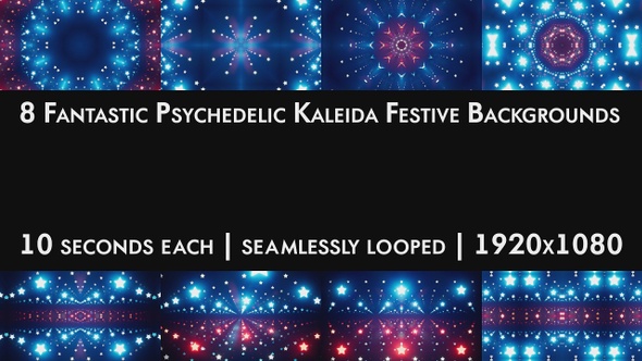 8 Fantastic Psychedelic Kaleida Festive Backgrounds Pack