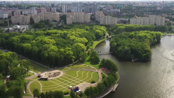 Top View of the Victory Park in Minsk and the Svisloch River