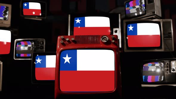 Flag of Chile on Retro TVs. 4K.
