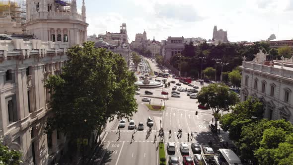 Aerial view Alcala street and Cibeles´s fonts, Madrid, Spain alt