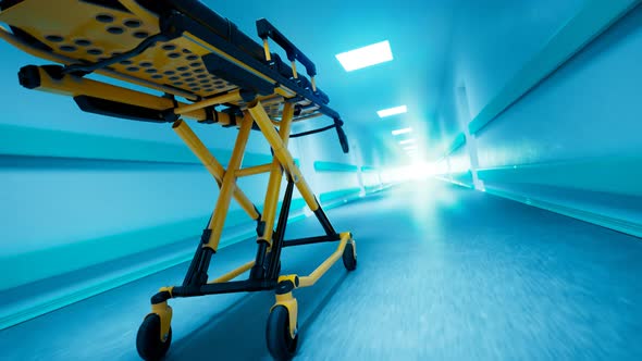 Emergency bed moving fast through a hospital corridor. Looping animation. 4KHD alt