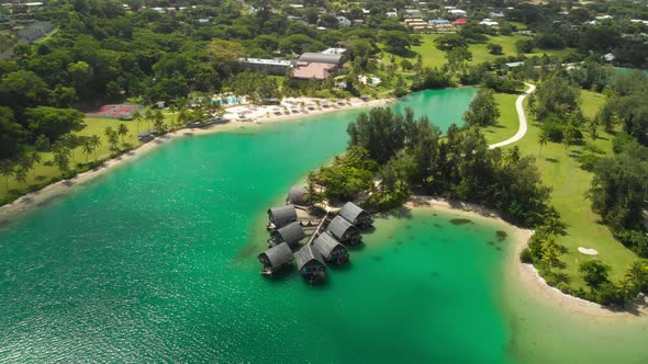 Port Vila, Vanuatu - April 3 2019: Aerial drone view of Holiday Inn Resort Vanuatu alt