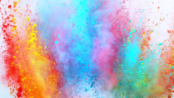 Super Slowmotion Shot of Color Powder Explosion Isolated on White Background alt