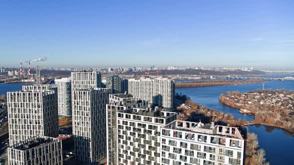 Construction of a Skyscraper in a Big City Aerial View