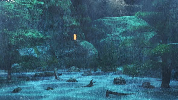 Cold Snow Rain - Rain On The Hills Late At Night - Small House In The Middle Of The Icy Rain Forest