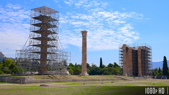 Temple of Olympian Zeus during column restoration, Athens, Greece alt