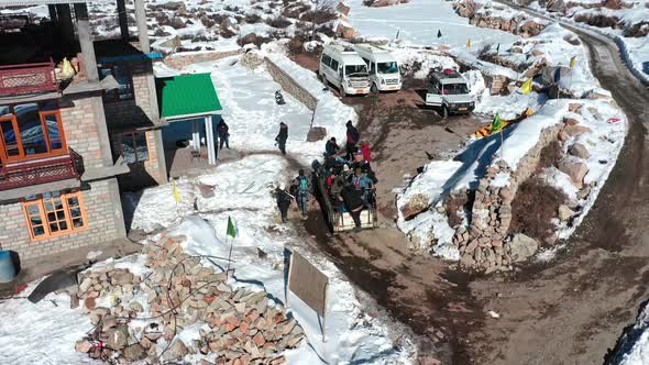 Aerial Shot of a Group of Travellers Getting Down the Tempo  alt
